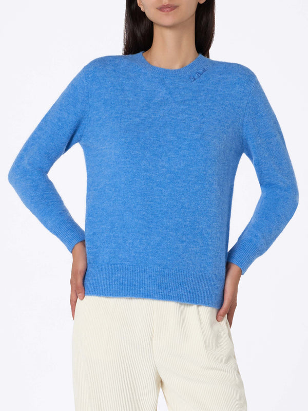 Woman stretch yarn dusty blue sweater Sorbonne