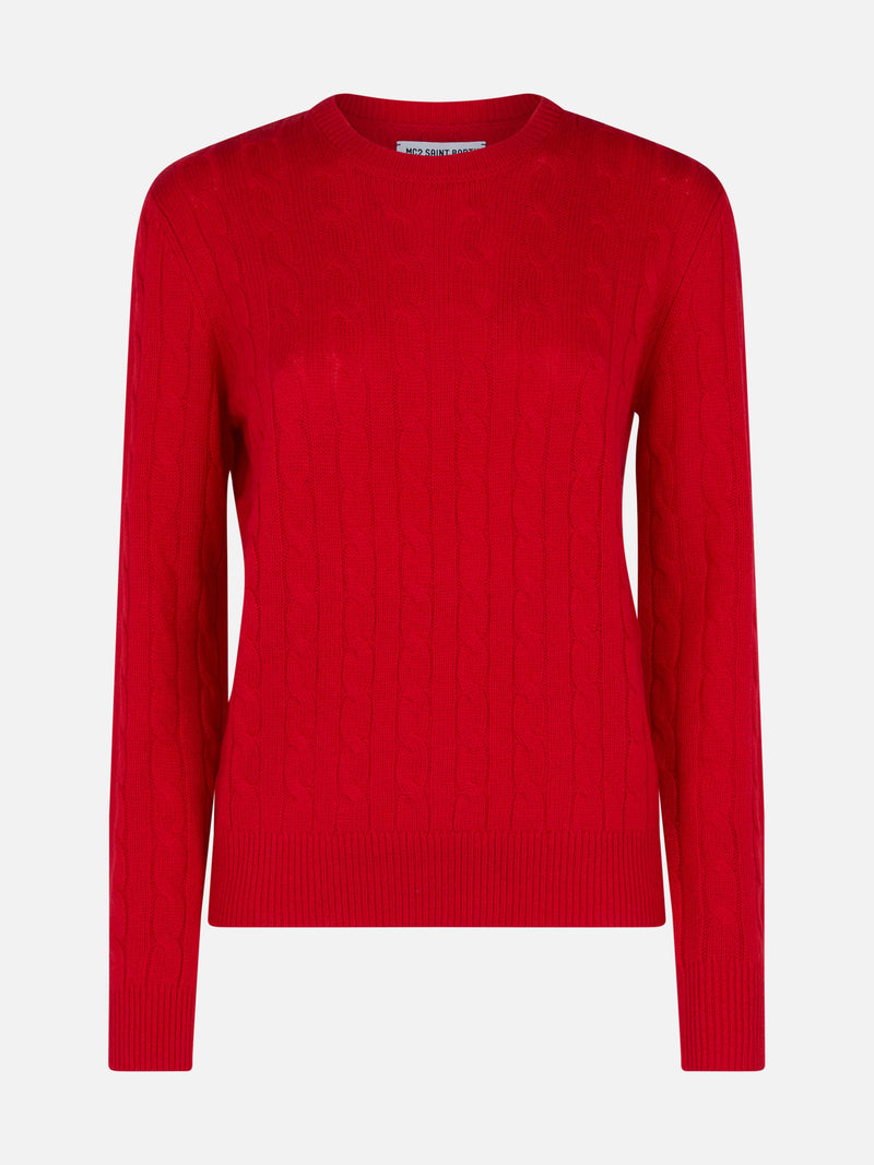 Woman blended cashmere cable knit red sweater Sorbonne