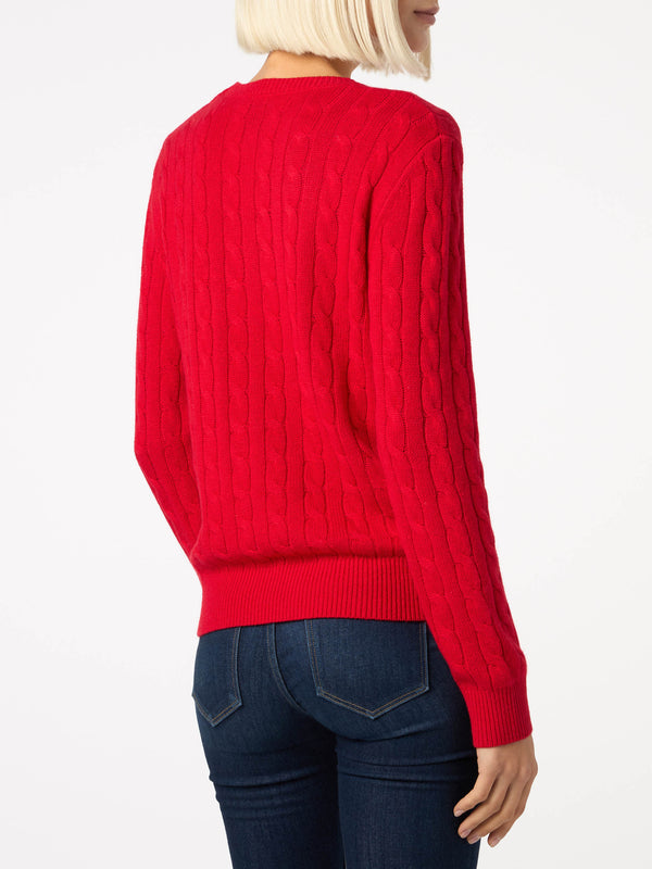 Woman cashmere blend cable knit red sweater Sorbonne