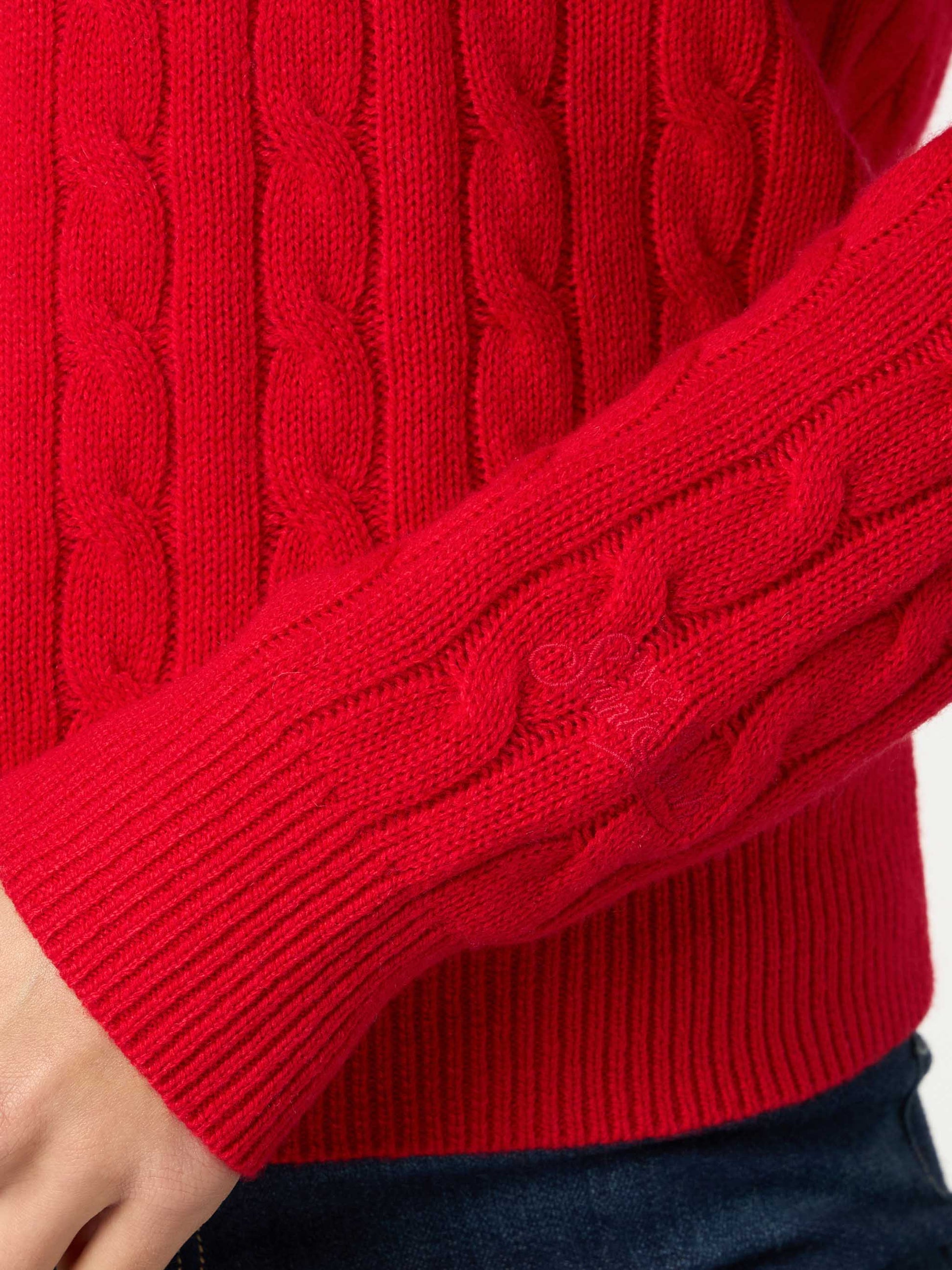 Woman cashmere blend cable knit red sweater Sorbonne - MC2 Saint Barth