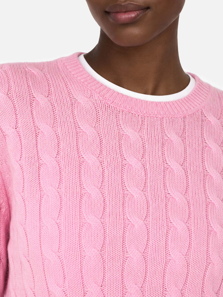 Jersey rosa Sorbonne de punto trenzado en mezcla de cashmere 