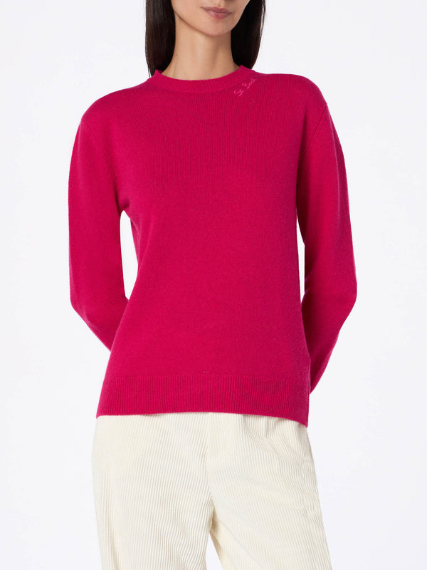 Woman blended cashmere fucsia sweater Sorbonne