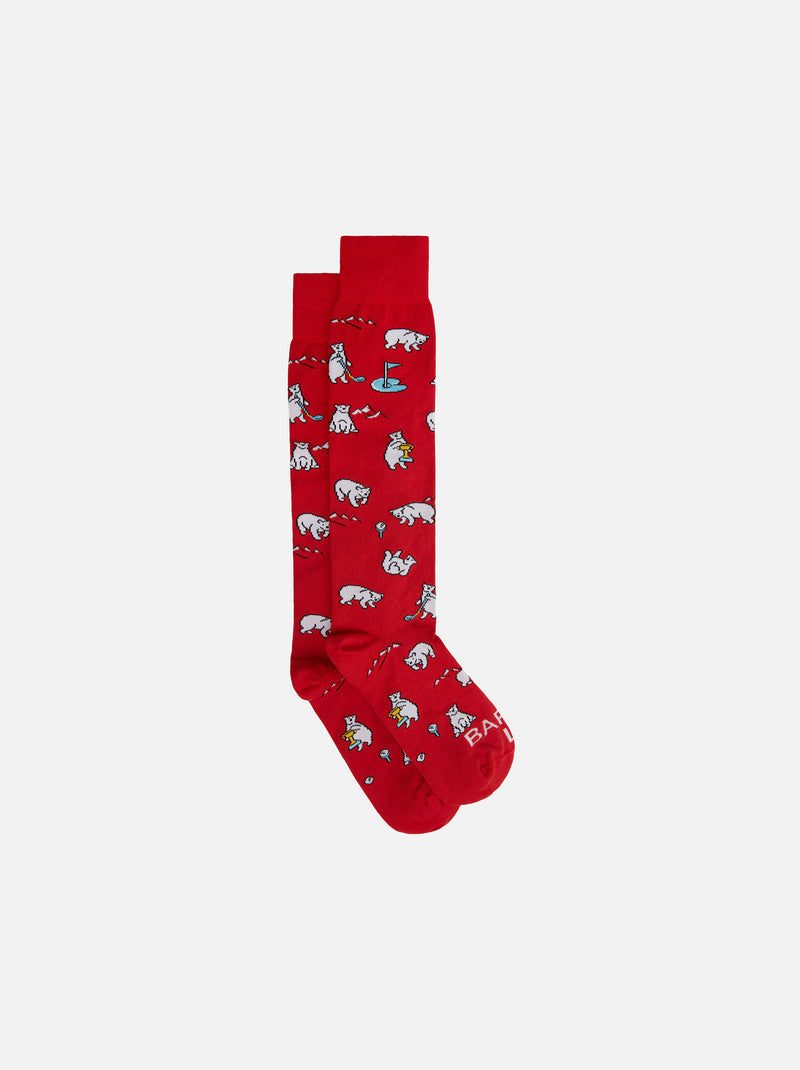 Man knee-high socks with golfer bears jacquard