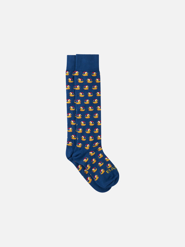 Man knee-high socks with ducky Santa Claus print