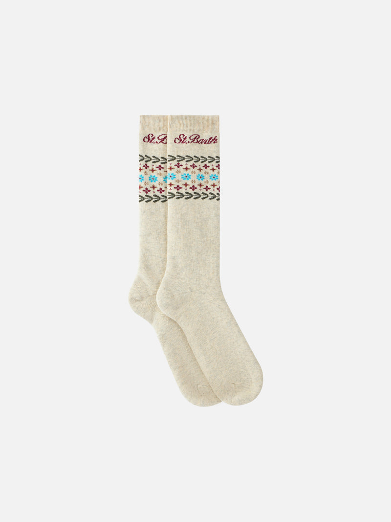 Woman mid-high socks with fair isle print