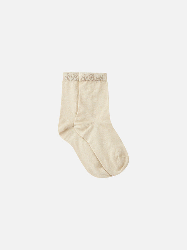 Beige Lurexsocken für Damen