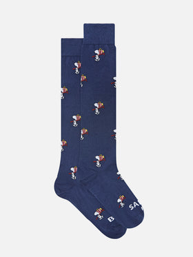 Calzini blu navy con jacquard di Snoopy sugli sci | Special edition