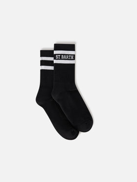 Black cotton sport socks with St. Barth lettering
