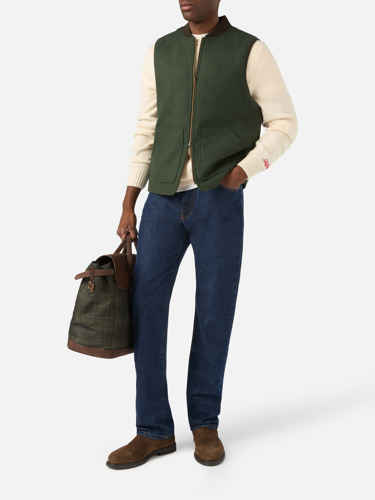 Gilet Spencer verde militare reversibile in misto lana