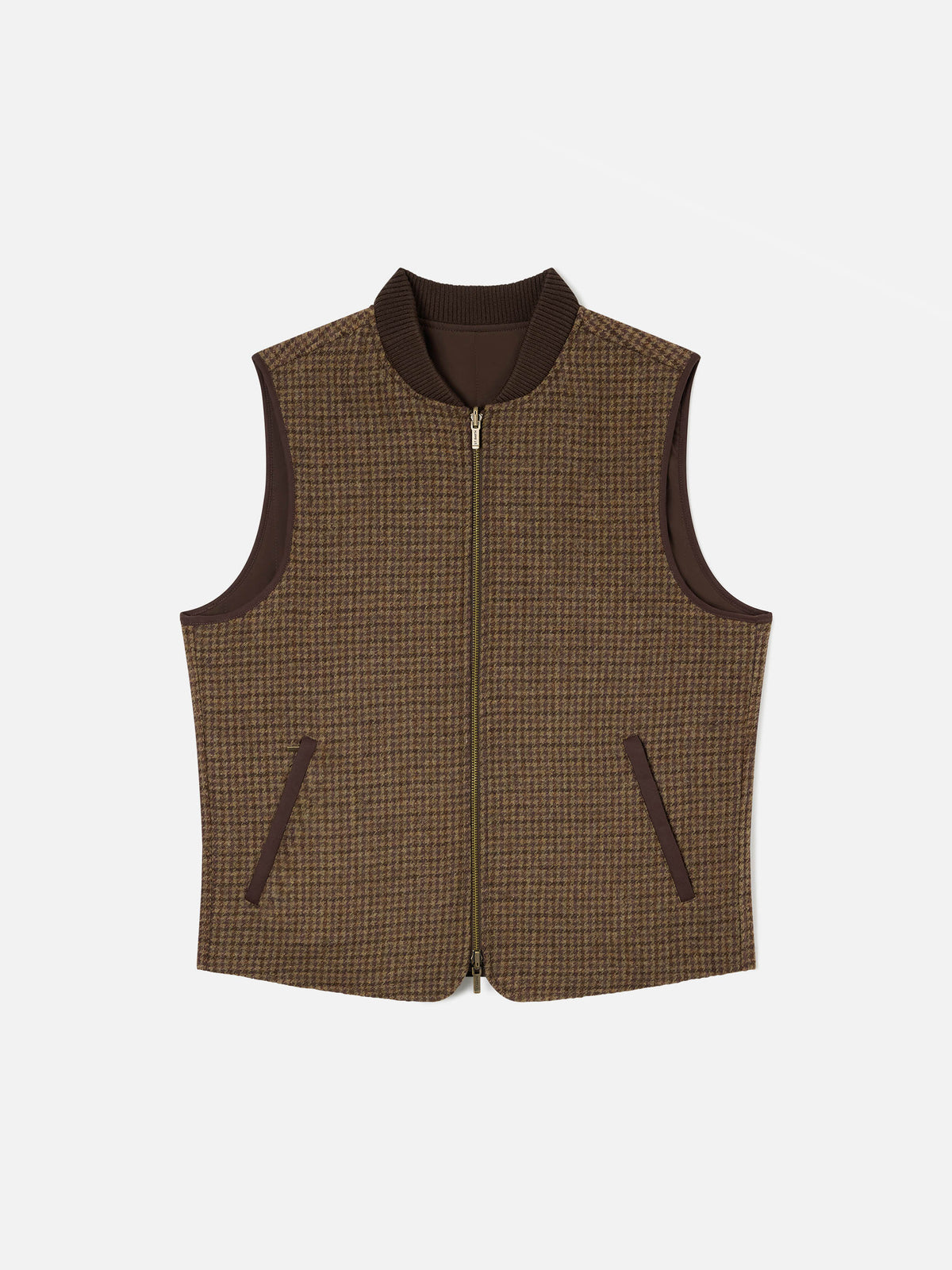 Gilet Spencer marrone reversibile in lana con motivo pied de poule