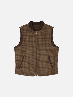 Gilet Spencer marrone reversibile in lana con motivo pied de poule