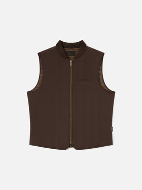 Gilet Spencer marrone reversibile in lana con motivo pied de poule
