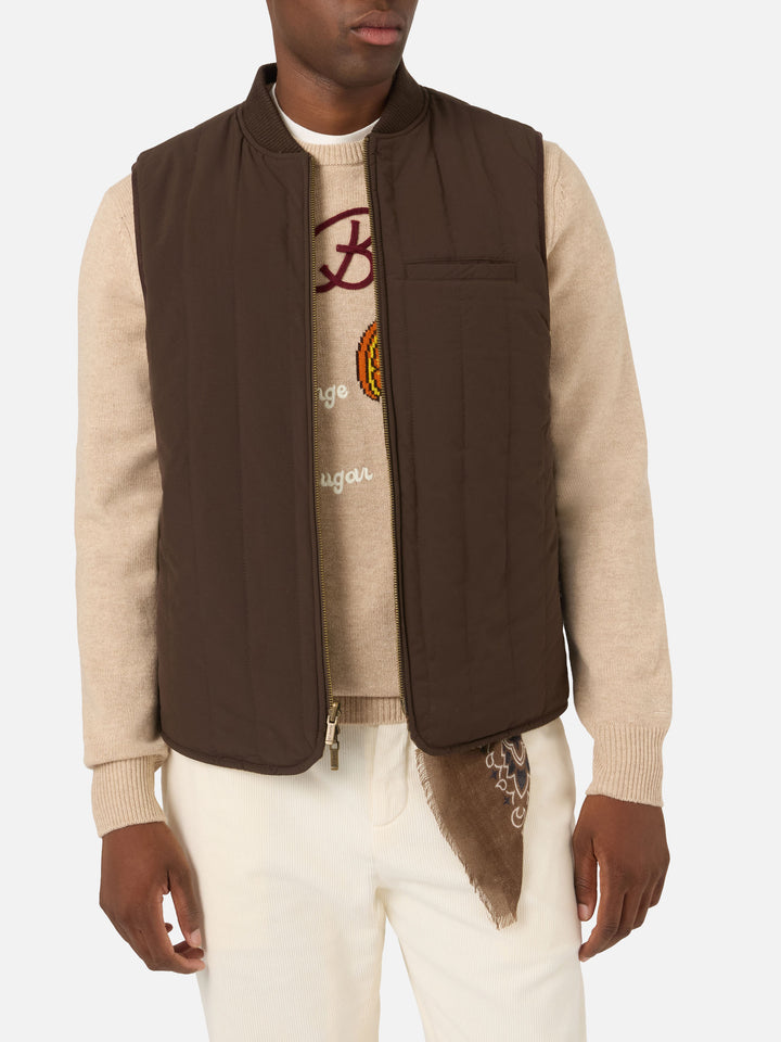 Gilet marrone reversibile in lana Spencer con motivo pied de poule