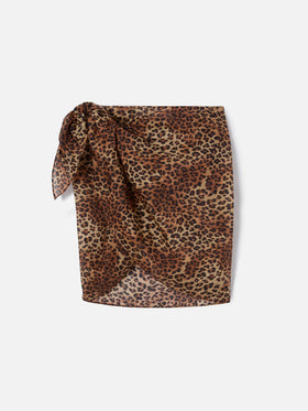 Pareo corto Sery in misto cotone con stampa leopardata