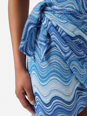 Sery short pareo in light blue degradé raschel fabric