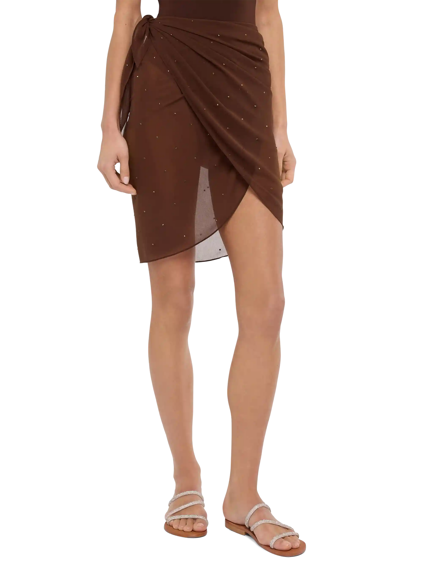 Sery kurzer brauner Georgette-Pareo mit Strassverzierung