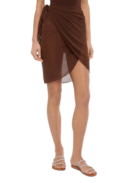 Sery kurzer brauner Georgette-Pareo mit Strassverzierung
