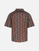 Braunes Boy-Musselin-Baumwollhemd Sharouk mit Tiger-Print