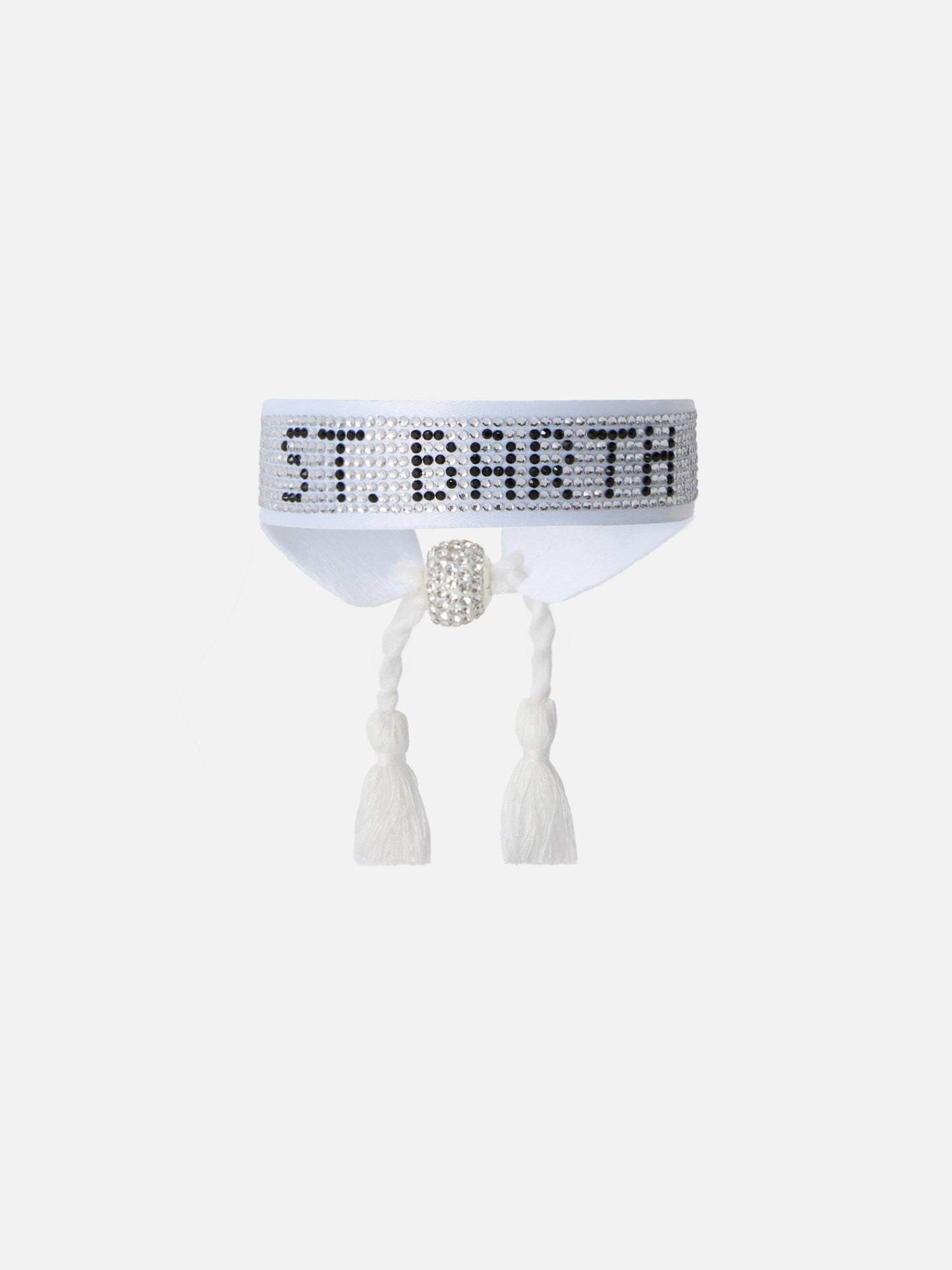 Bracciale in tessuto con lettering St. Barth in perline bianche