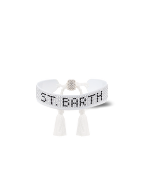 Weißes Strassarmband mit St. Barth Schriftzug