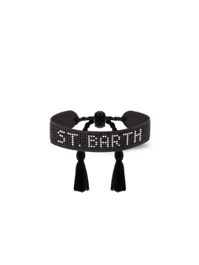 Schwarzes Strassarmband mit St. Barth Schriftzug