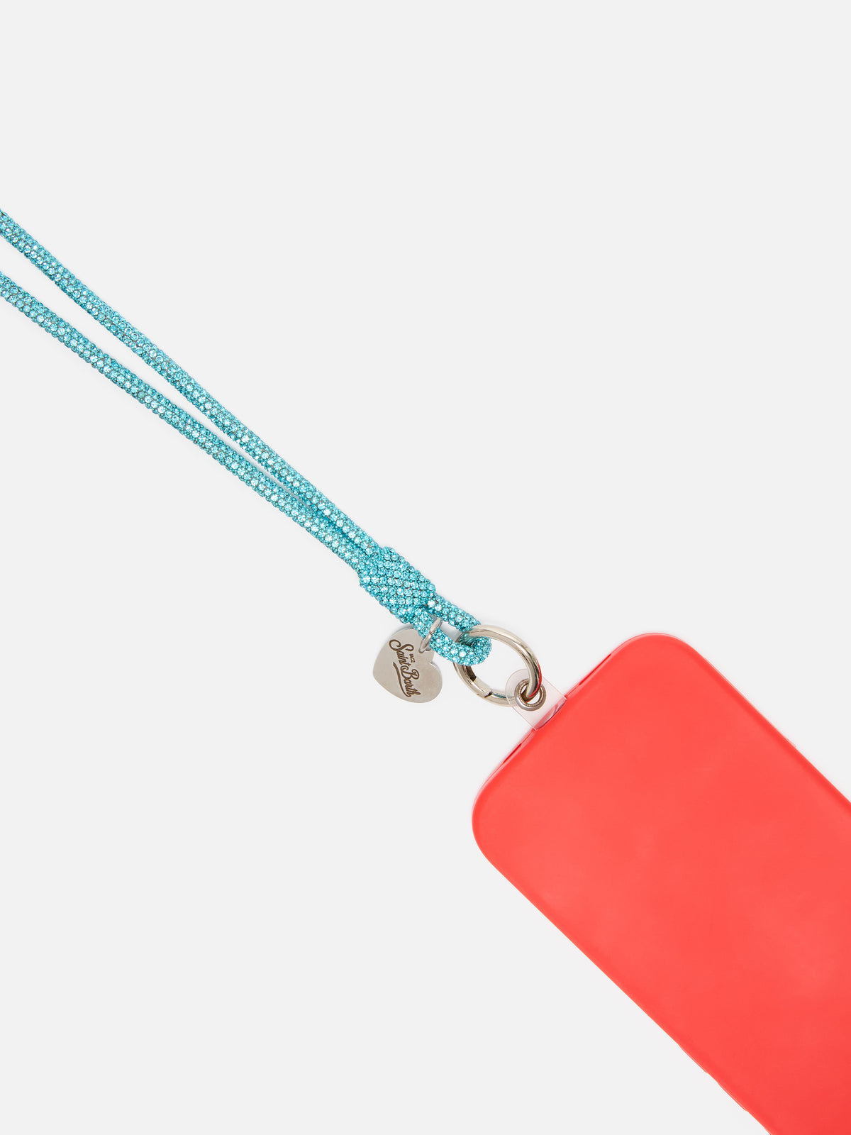Tracolla per telefono Strass Charm azzurra con charm logo