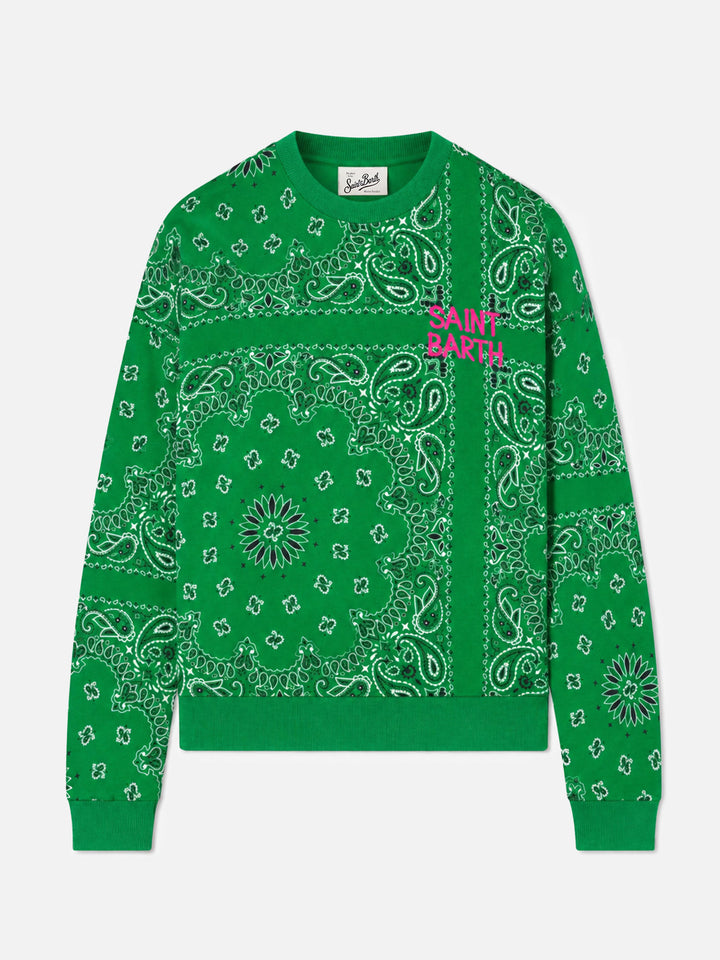 Grünes Baumwoll-Sweatshirt Green Stardust mit Bandana-Print 