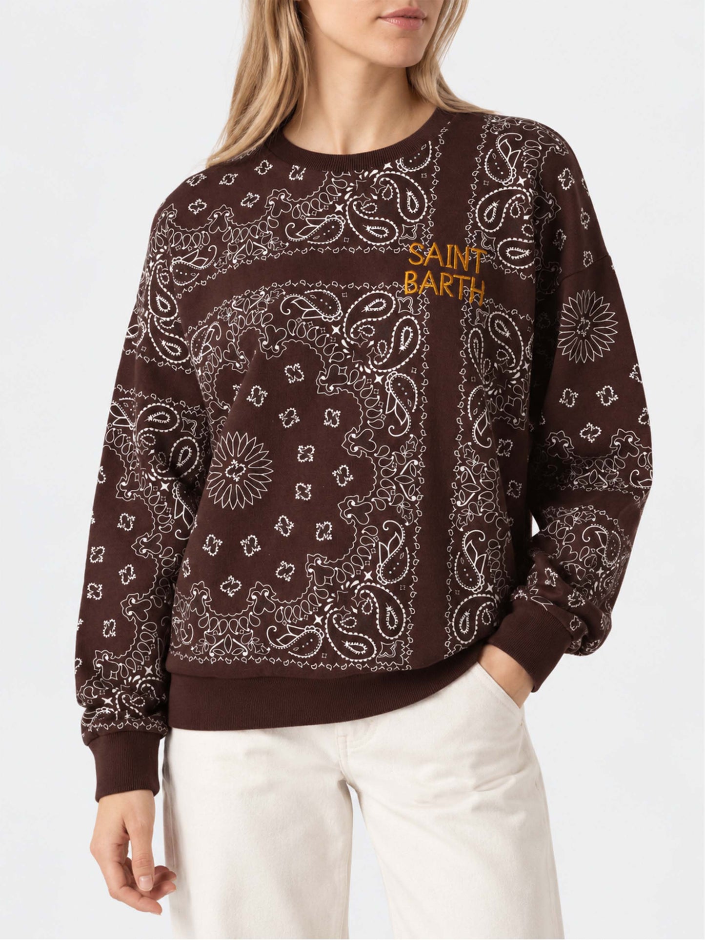 Sweat-shirt en coton Brown Stardust avec imprimé bandana 