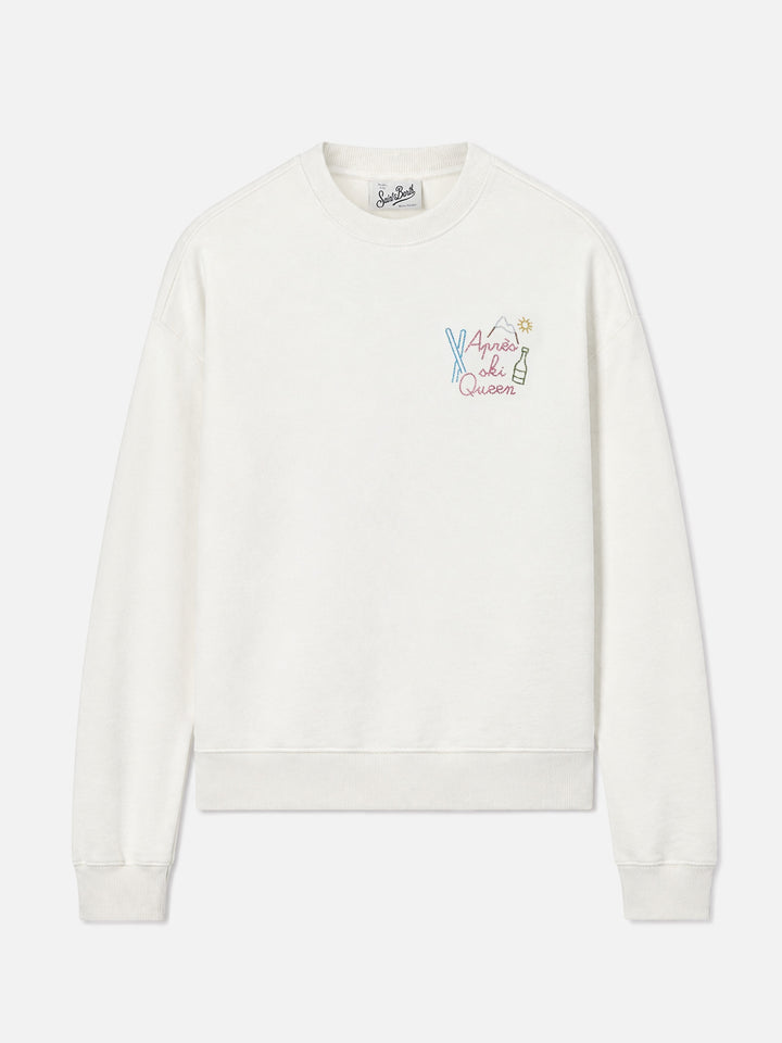 Stardust cotton sweatshirt in white with rhinestone appliqué Après Ski Queen