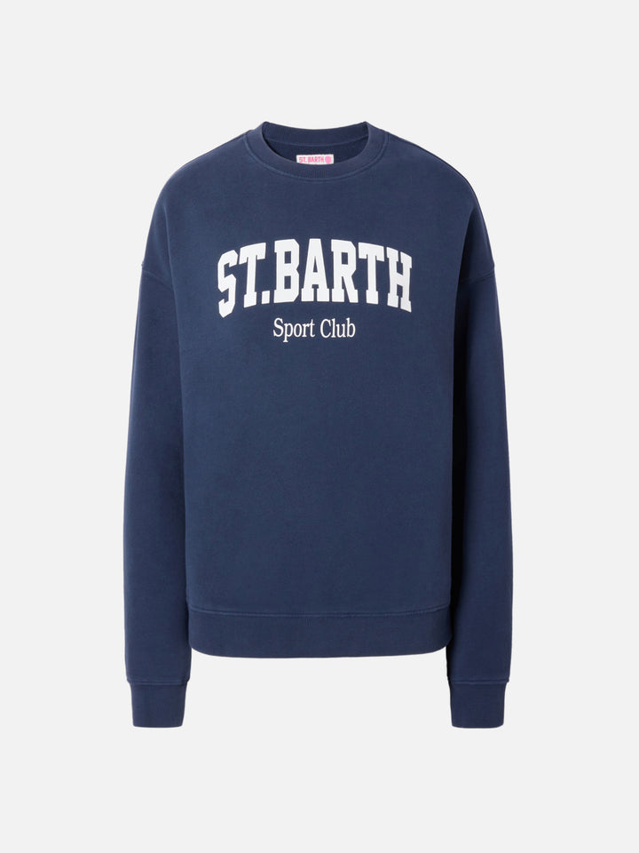 Felpa Stardust in cotone blu con stampa St. Barth sport club