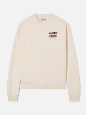 Stardust crewneck sweatshirt in white cotton with Investir en Bourse embroidery
