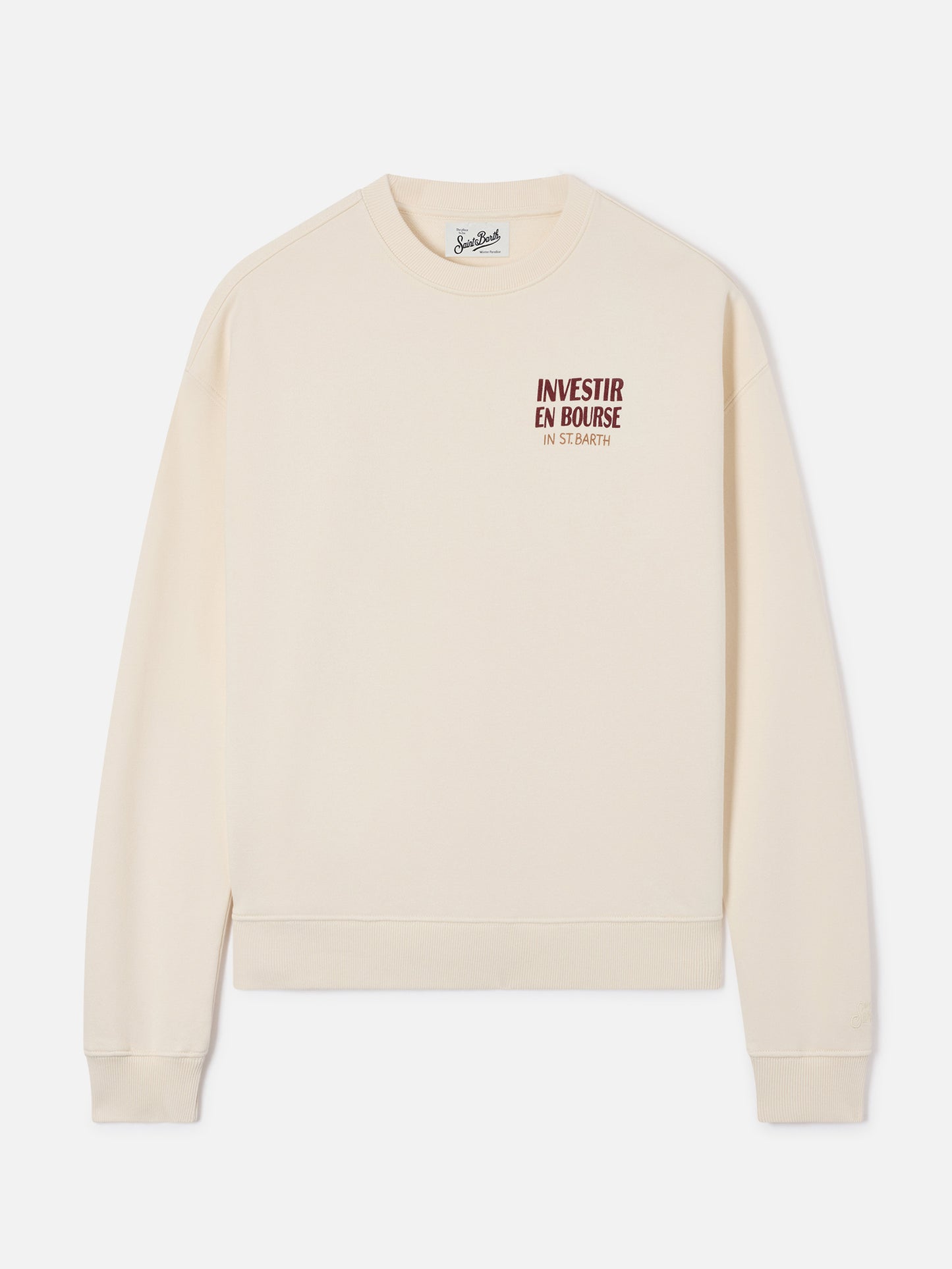 Sudadera con cuello redondo Stardust en algodón blanco con bordado Investir en Bourse 