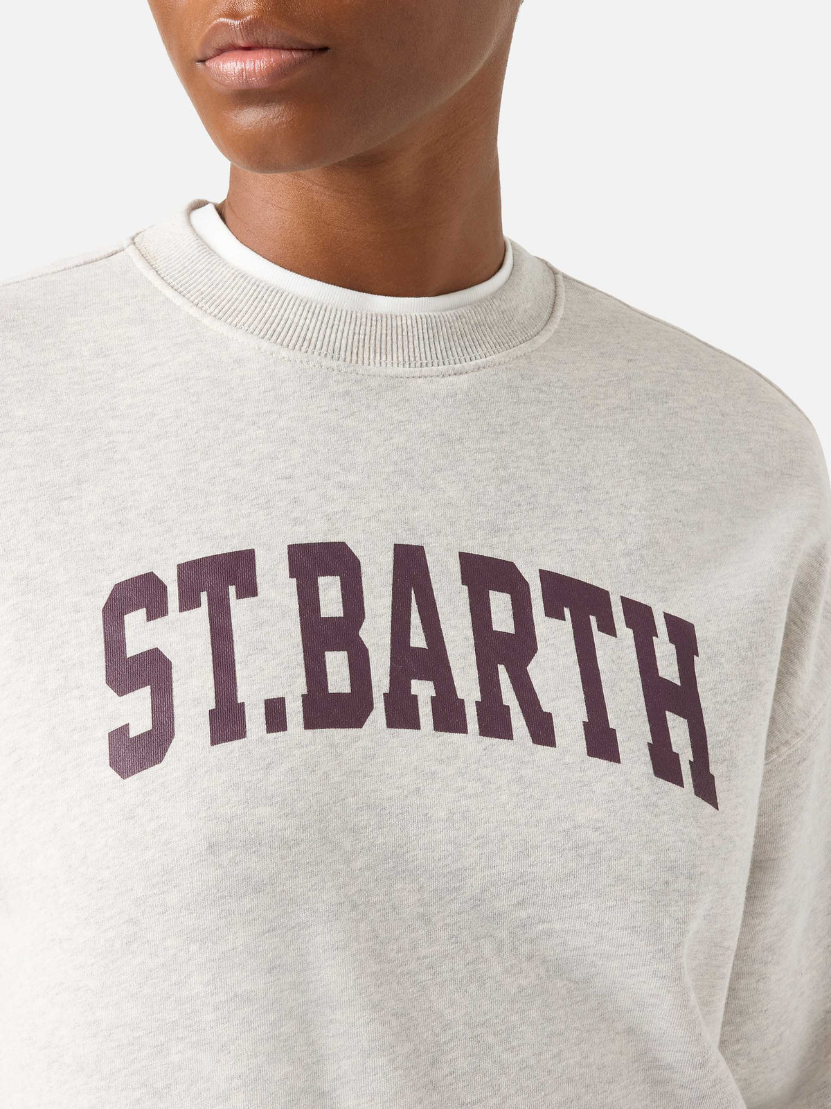Stardust Rundhals-Sweatshirt aus grauer Baumwolle mit St. Barth-Print 