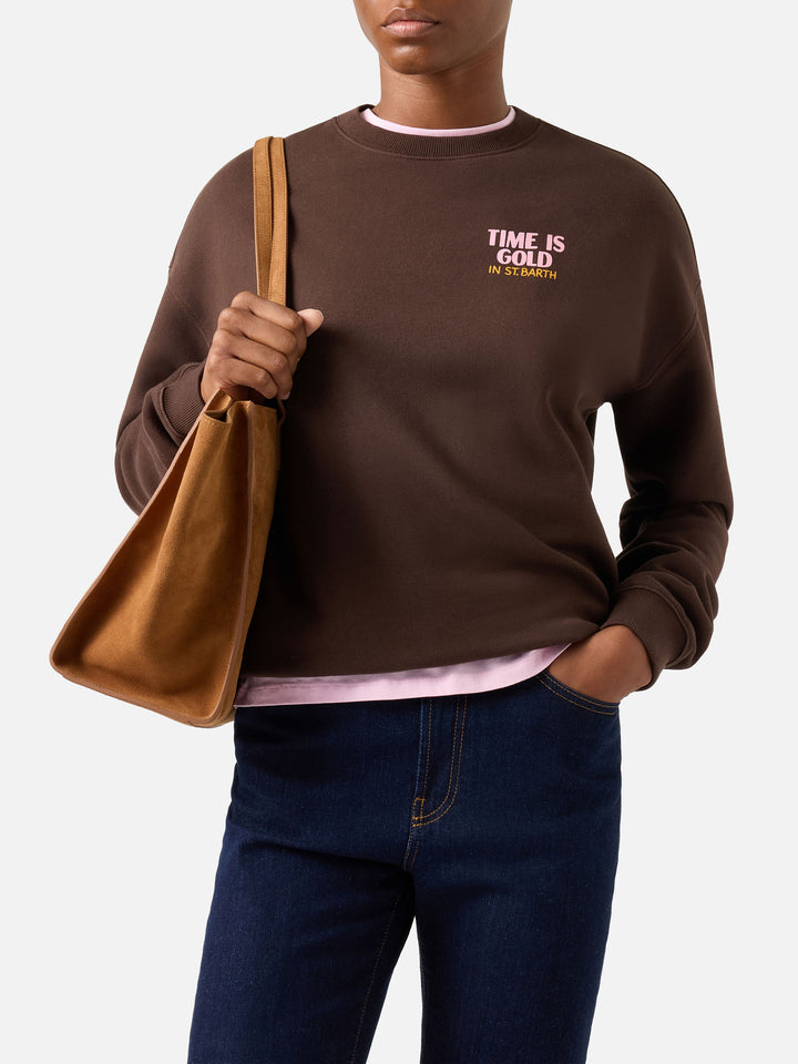 Braunes Stardust-Sweatshirt mit Time Is Gold-Print 