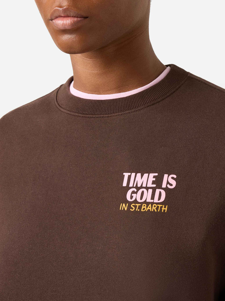 Braunes Stardust-Sweatshirt mit Time Is Gold-Print 
