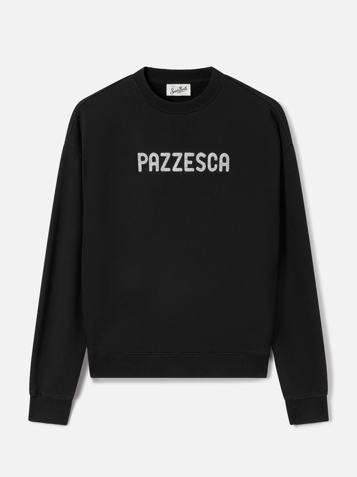 Schwarzes Stardust-Sweatshirt mit Pazzesca-Glitzerprint 
