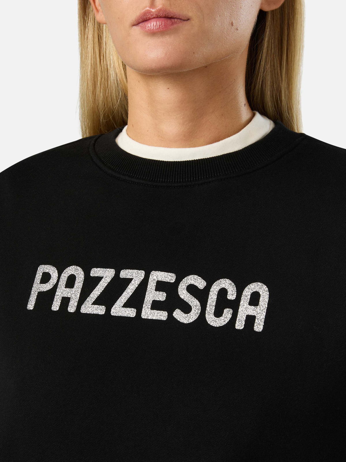 Schwarzes Stardust-Sweatshirt mit Pazzesca-Glitzerprint 