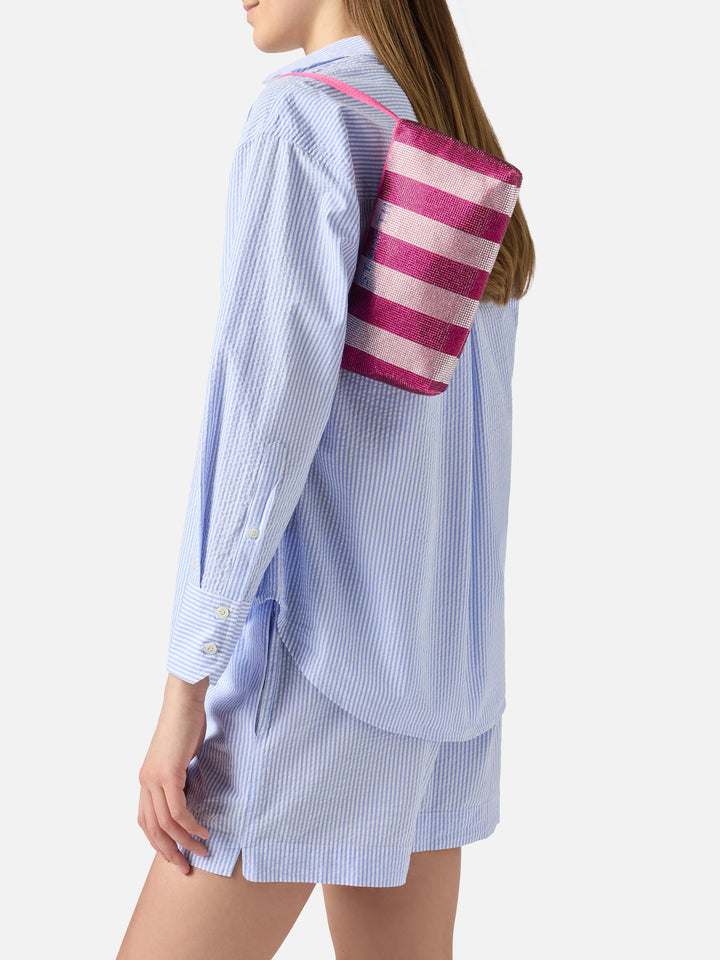 Mini Bag Strassy con strass rosa e argento