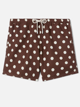 Syros swim shorts in brown with polka dot embroidery