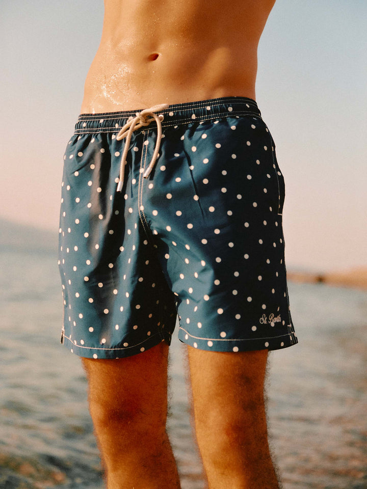 Short de bain Syros bleu avec broderie à pois 