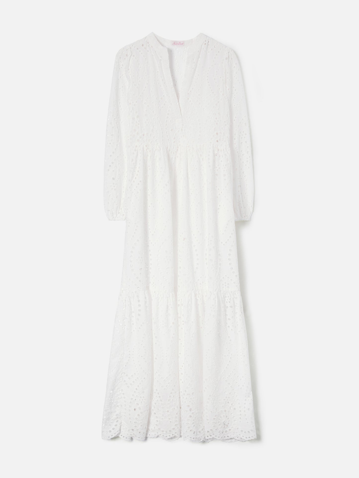 Long Sylvia dress in white sangallo fabric