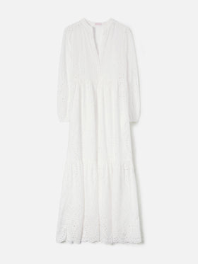 Long Sylvia dress in white sangallo fabric