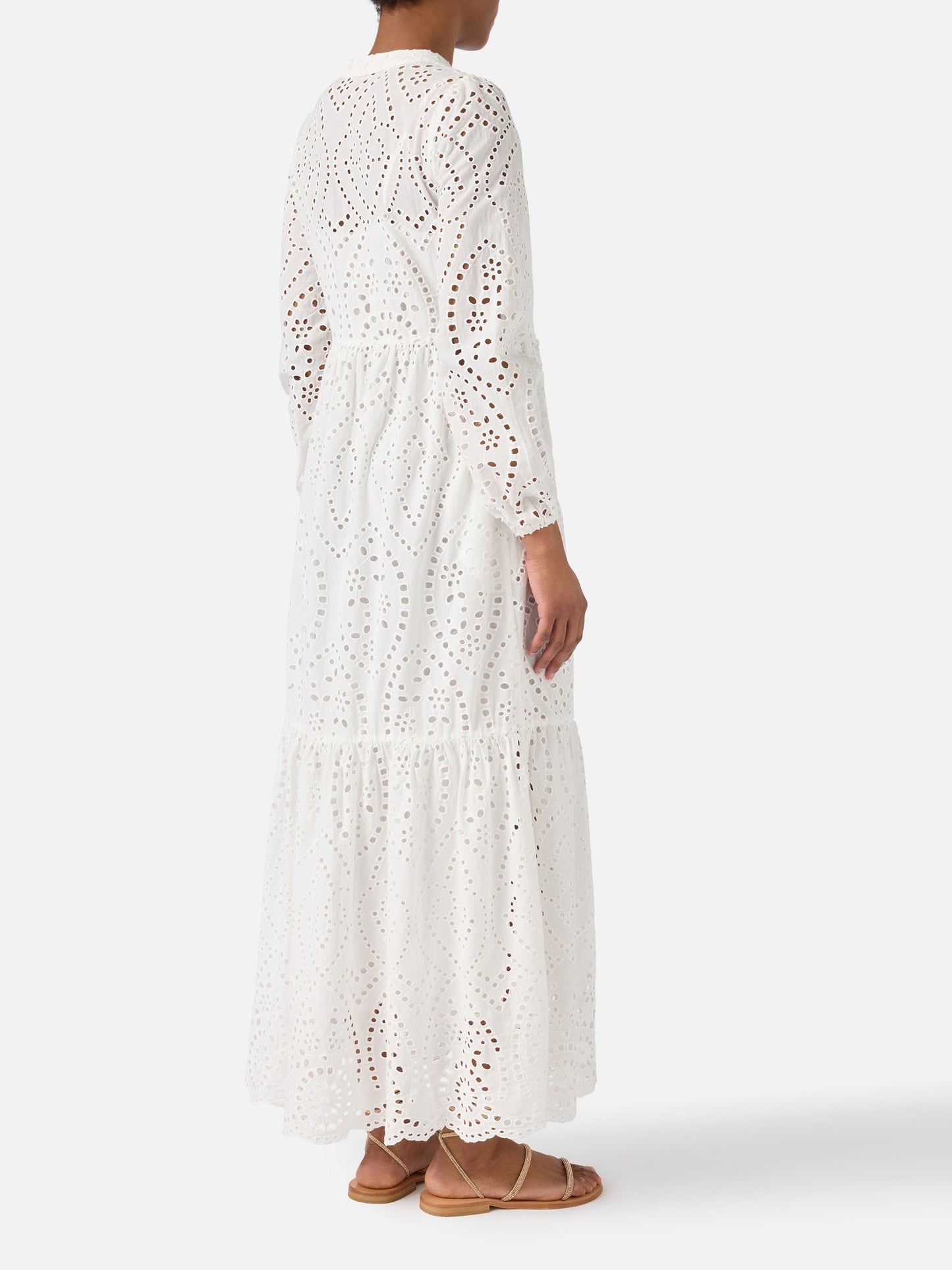 Long Sylvia dress in white sangallo fabric