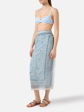 Pareo lungo Thaiti misto seta con stampa batik floreale