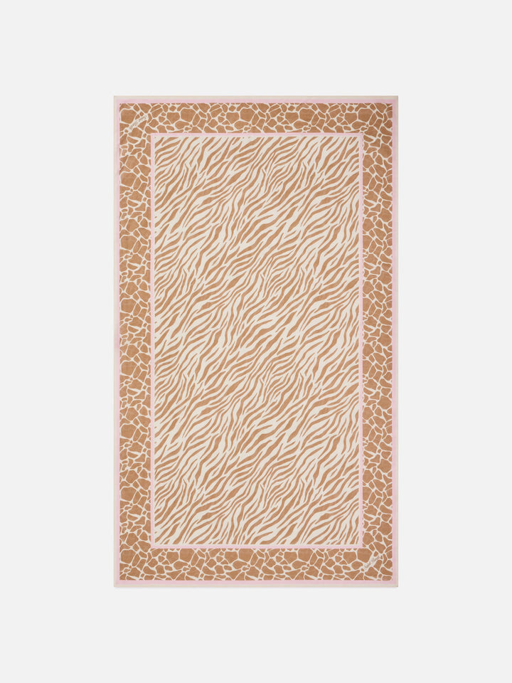 Pareo lungo Thaiti misto seta con stampa animalier zebrata marrone