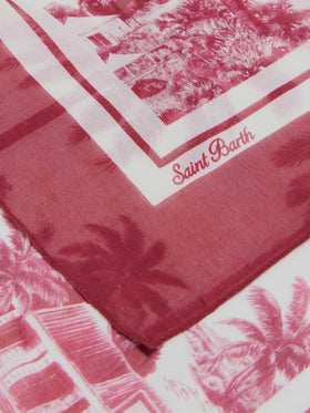 Pareo largo Thaiti en mezcla de seda con estampado toile de jouy burdeos 