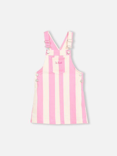 Girl pink striped denim short overall Tecla Jr - MC2 Saint Barth