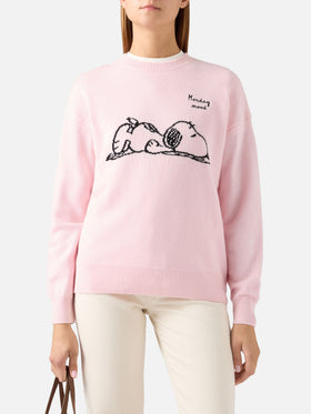 Pull ras-du-cou Pink Tessa en mélange de laine et cachemire avec intarsia Snoopy | Special edition 