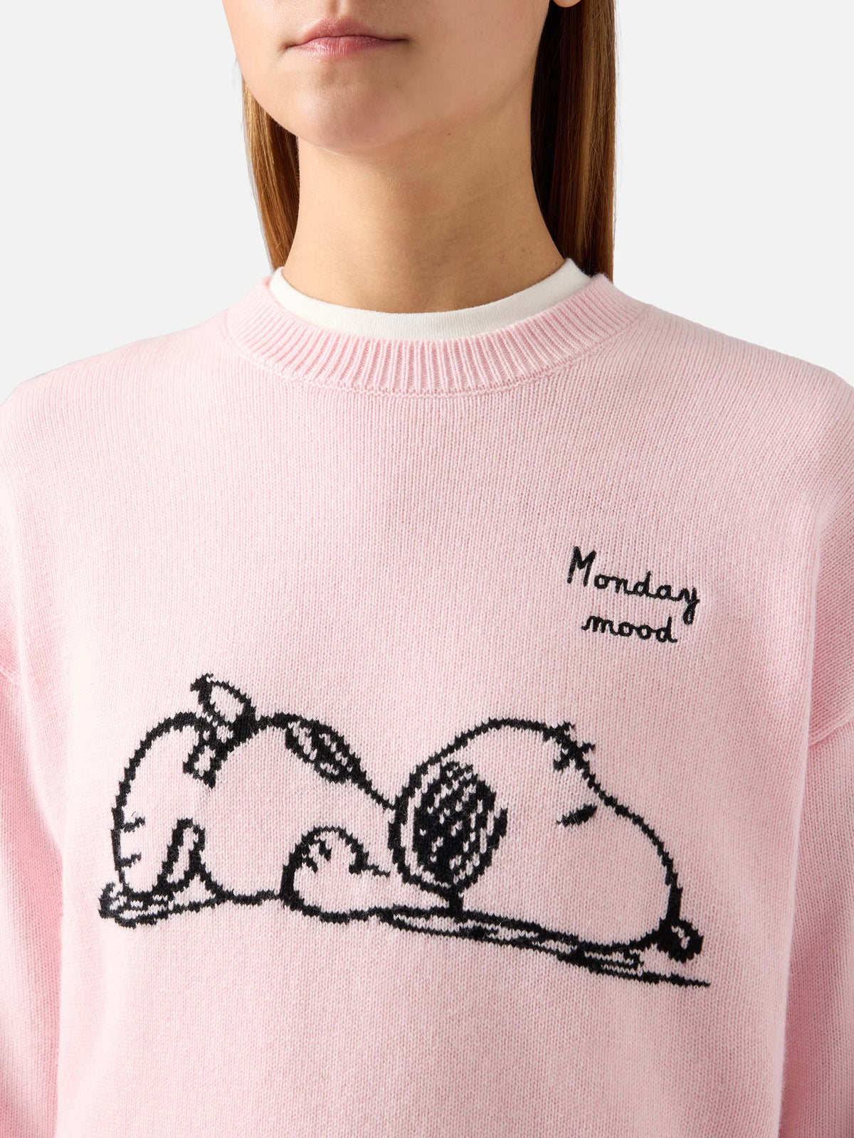 Pull ras-du-cou Pink Tessa en mélange de laine et cachemire avec intarsia Snoopy | Special edition 