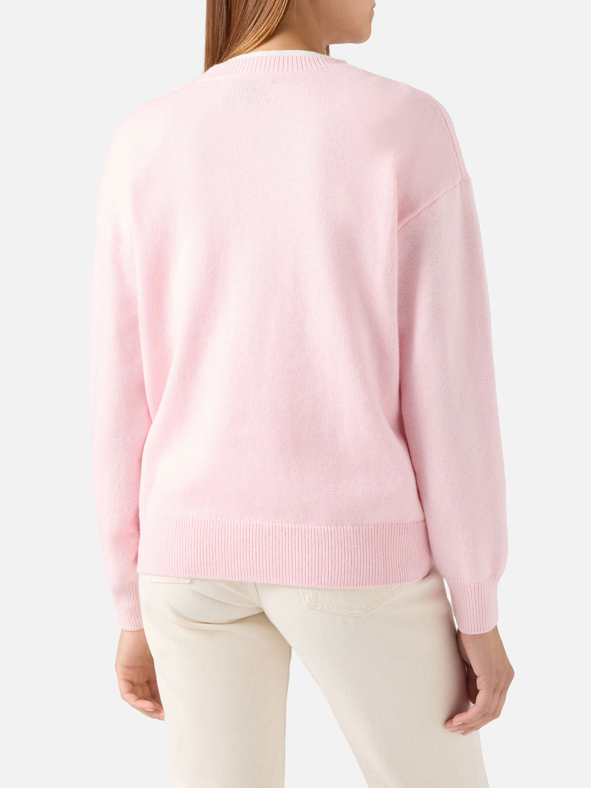 Pull ras-du-cou Pink Tessa en mélange de laine et cachemire avec intarsia Snoopy | Special edition 
